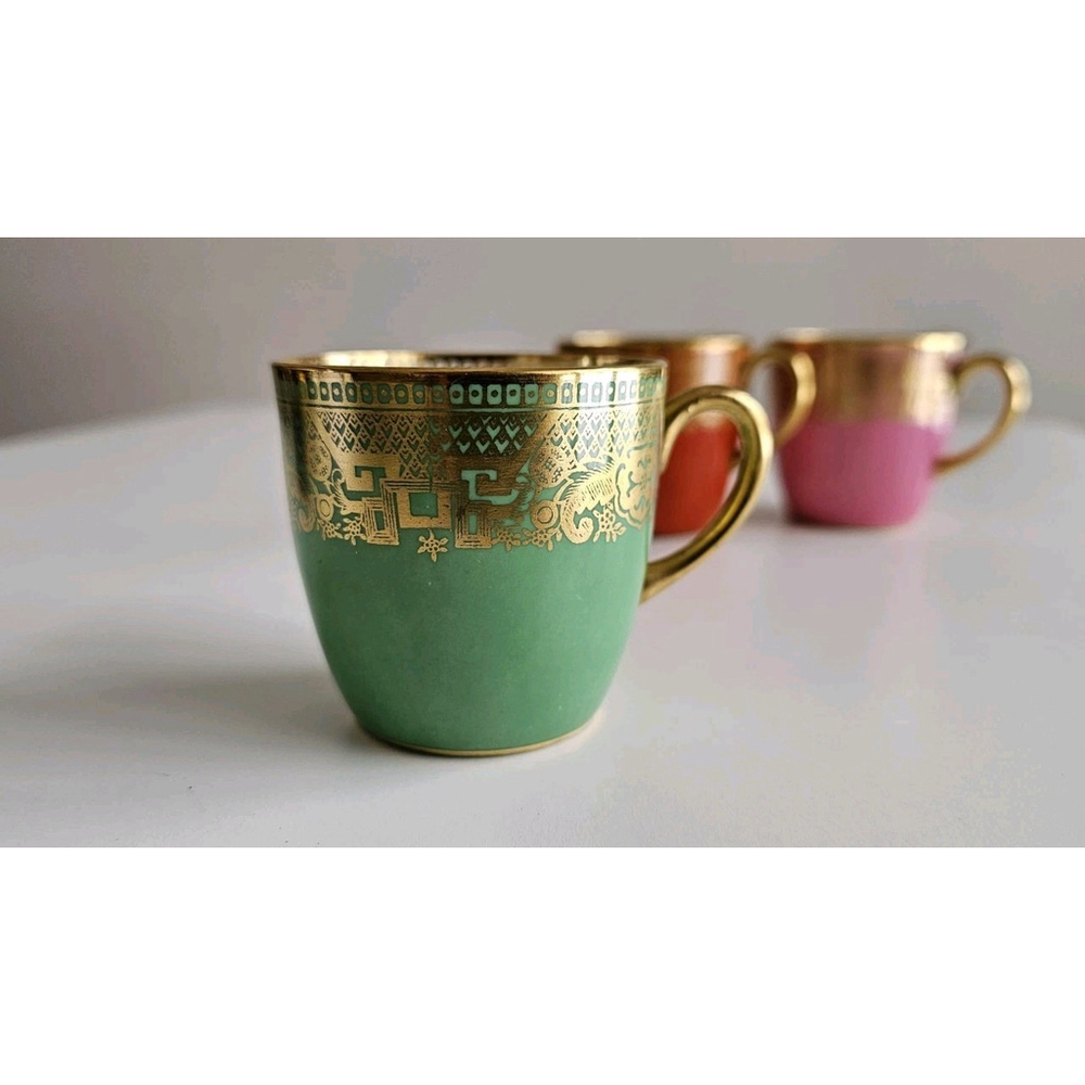 Antique Cauldon China England Demitasse Cups Set of 4 Gold Gilt Muliple Colors - Picture 3 of 16